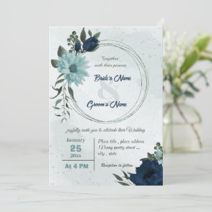 Invitación Flores azul y azul turbio boda de guirnaldas botán