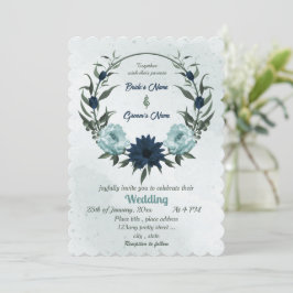 Invitación Flores azul y azul turbio boda de guirnaldas botán