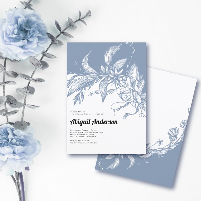 Invitación Flores azul y blanca turbias boda ducha de novia (Subido por el creador)