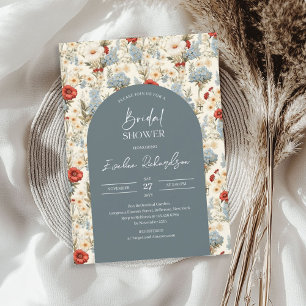 Invitación Flores azul y borgoñona polvorientas del arco de B