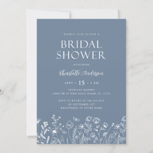Invitación Flores azules agitadas modernas duchas de novias