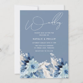 Invitación Flores azules agitadas modernas y bellas Bodas