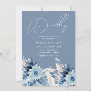Invitación Flores azules agitadas modernas y bellas Bodas