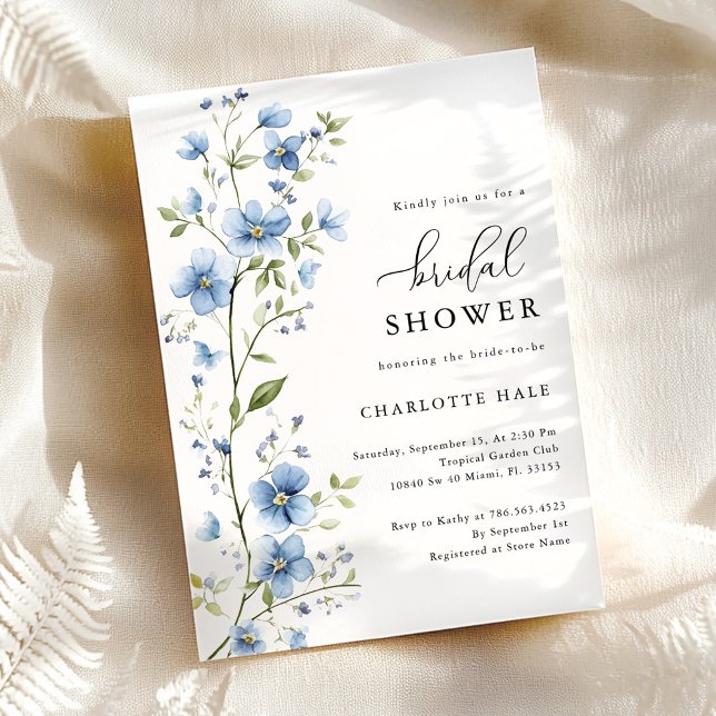 Invitación Flores Azules Agua Botánica Ducha Bridal (Subido por el creador)