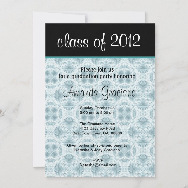 Invitación Flores azules Aqua de graduación 2012 (Anverso)