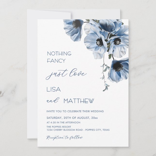 Invitación Flores Azules Blancas (Anverso)