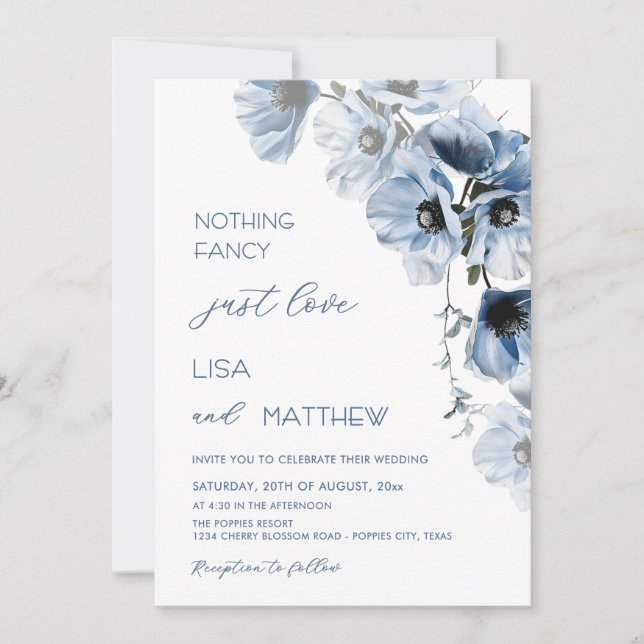 Invitación Flores Azules Blancas (Anverso)