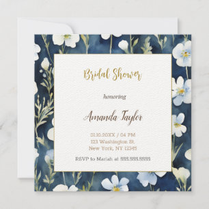 Invitación Flores azules blancas ducha mínima de novia