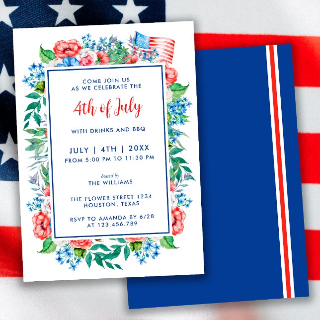 Invitación Flores Azules Blancas Rojas 4 De Julio Fiesta Patr (Subido por el creador)