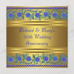 Invitación Flores Azules Bodas de Oro 50 Aniversario de Boda