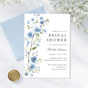 Invitación Flores azules botánicas acuarela Ducha nupcial