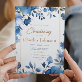 Invitación Flores Azules Boy Christening Floral