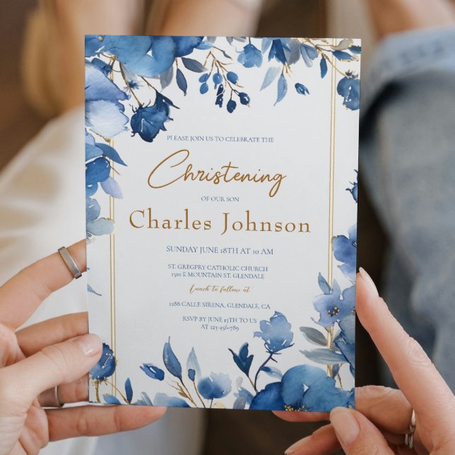 Invitación Flores Azules Boy Christening Floral (Subido por el creador)