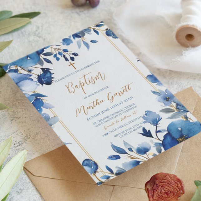 Invitación Flores azules Chica Bautismo floral (Subido por el creador)