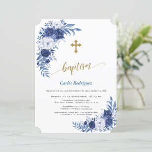 Invitación Flores azules clásicas modernas atraviesan el baut
