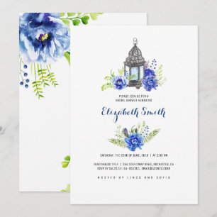 Invitación Flores azules color linterna Ducha nupcial