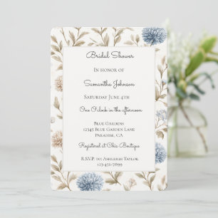 Invitación Flores Azules Crema Bonitas Baño Nupcial