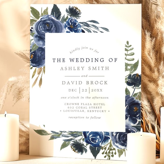 Invitación Flores Azules de Agua Marina Floral Rústico Boda (Subido por el creador)
