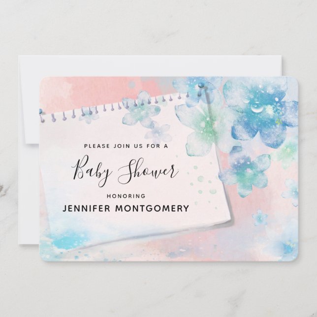 Invitación Flores azules de bonito en Baby Shower de fondo ro (Anverso)