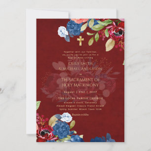 Invitación Flores azules de Borgoña Boda de misa Nupcial cató