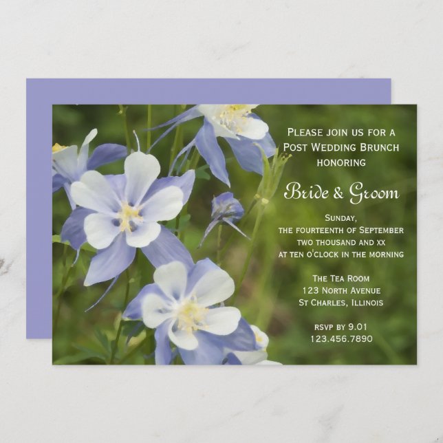 Invitación Flores Azules de Columbina Desayuno Post Boda (Anverso / Reverso)