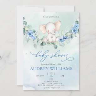 Invitación Flores azules de elefante lindo