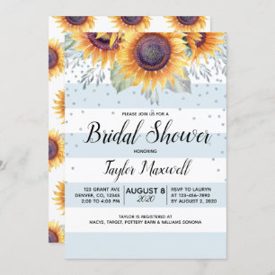 Invitación Flores azules de girasol confetti cae ducha de nov