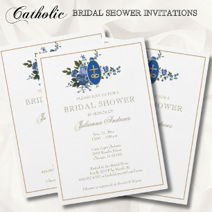 Invitación Flores azules de la ducha de la novia de la Iglesi