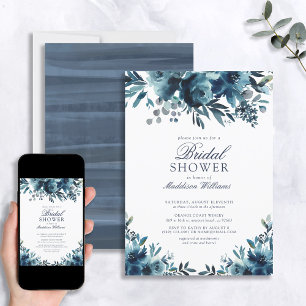 Invitación Flores azules de la marina azul ducha de novia rus
