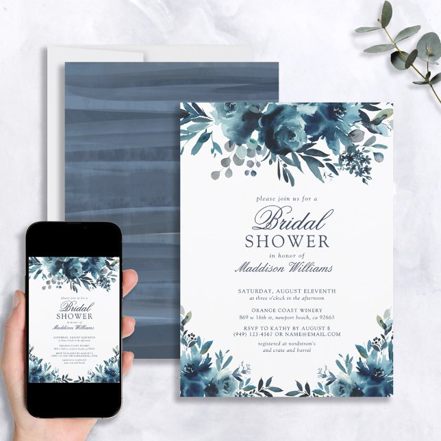 Invitación Flores azules de la marina azul ducha de novia rus (Subido por el creador)