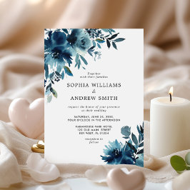Invitación Flores azules de la marina Boda floral índigo