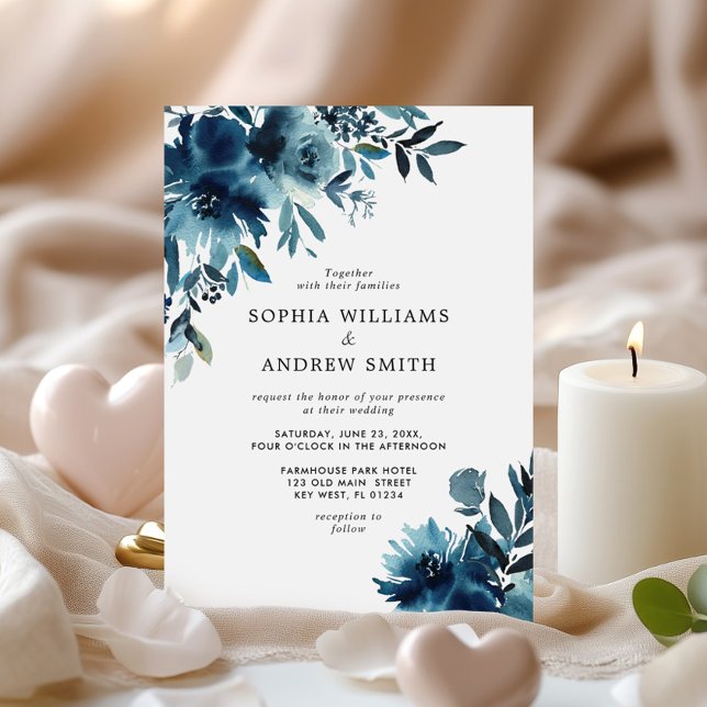 Invitación Flores azules de la marina Boda floral índigo (Subido por el creador)