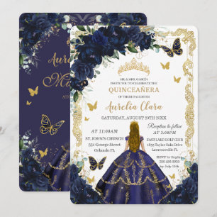 Invitación Flores azules de la marina de Quinceañera