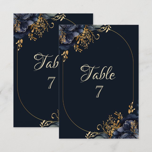 Invitación Flores azules de la Marina Elegante (Anverso / Reverso)