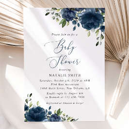 Invitación Flores azules de la marina, vegetación, boho, Baby