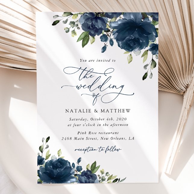 Invitación Flores azules de la marina, vegetación, boho, Boda (Subido por el creador)