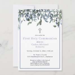 Invitación Flores azules de la vegetación de la primera comun