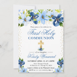 Invitación Flores Azules de Verano Primera Comunión
