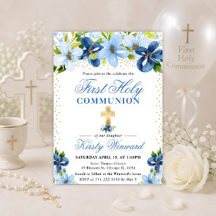 Invitación Flores Azules de Verano Primera Comunión