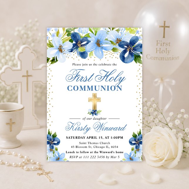 Invitación Flores Azules de Verano Primera Comunión (Subido por el creador)