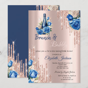 Invitación Flores azules de vino de brunch y burbuja