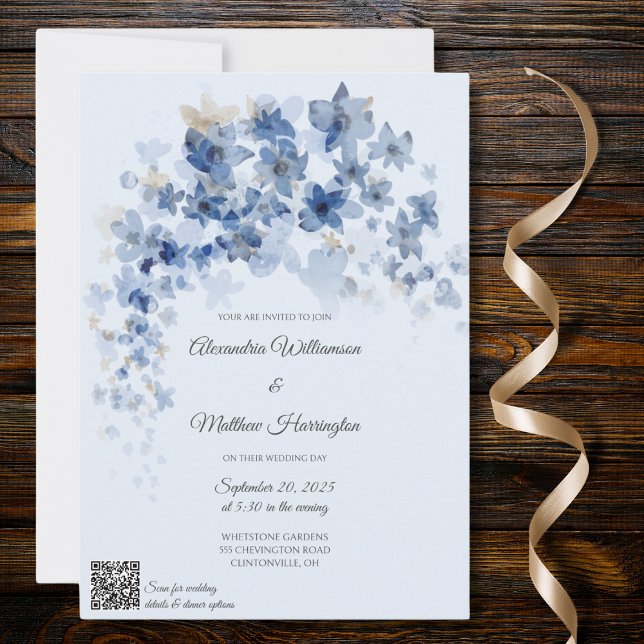 Invitación Flores Azules en Cascada Código QR Boda (Subido por el creador)