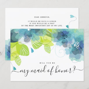 Invitación Flores azules etéreos serás mi criada de honor