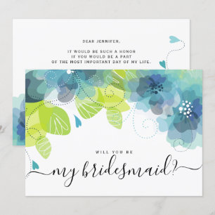 Invitación Flores azules etéreos serás mi dama de honor