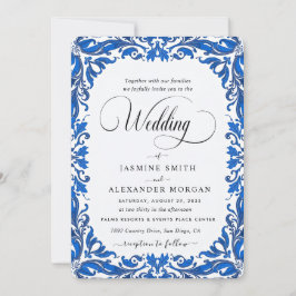 Invitación Flores Azules Florales Boda Simple
