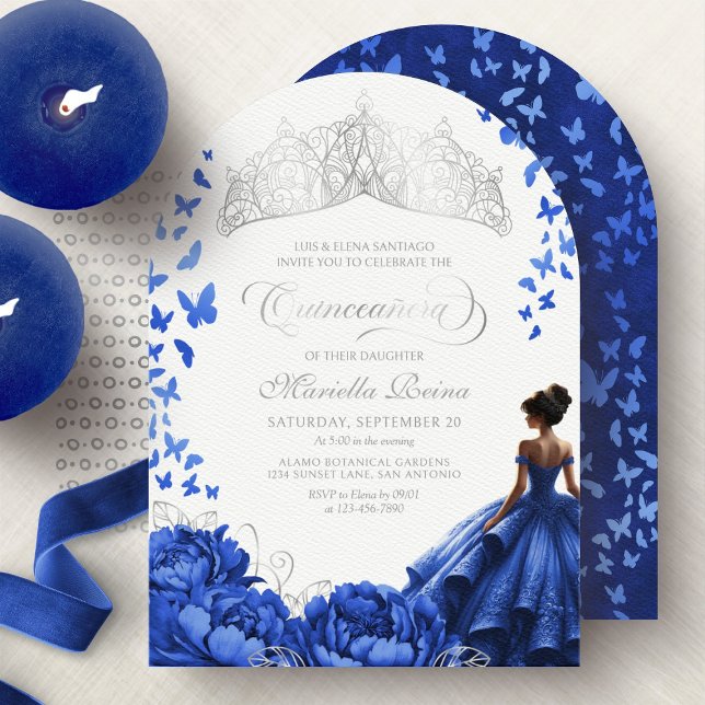 Invitación Flores Azules Florales de Tiara Quinceanera (Subido por el creador)