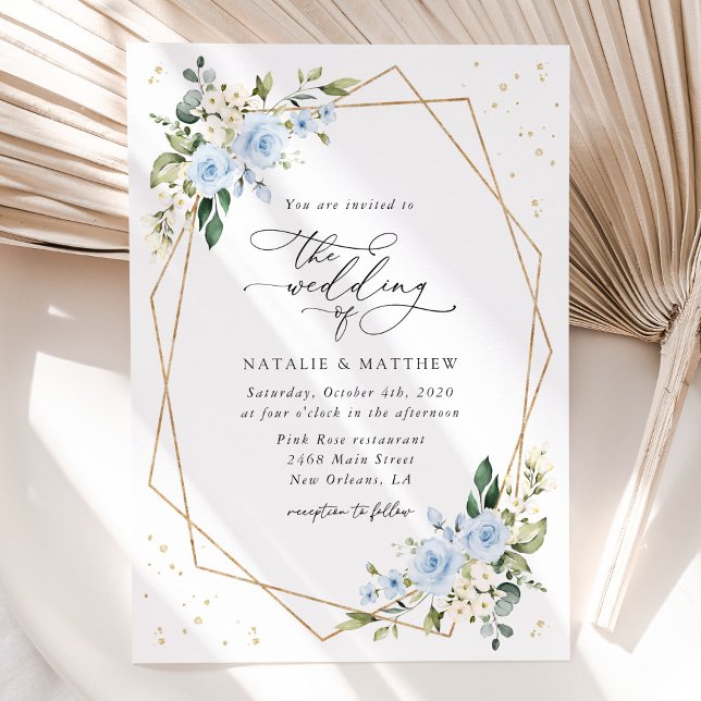 Invitación Flores azules, flores blancas, vegetación, Boda (Subido por el creador)
