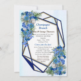 Invitación Flores azules geométricas de la Marina de Oro Duch