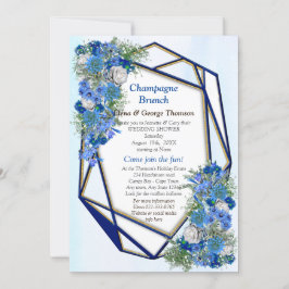 Invitación Flores azules geométricas de la Marina de Oro Duch