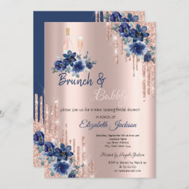 Invitación Flores azules gotean ducha de novias de brunch y b